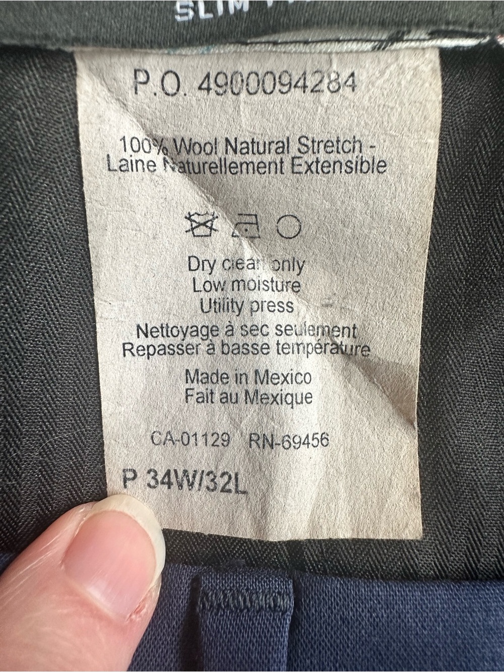 Ralph Lauren Men’s Navy Flat-Front Slim Fit Dress Pants 100% Wool 34x32 - Picture 7 of 11